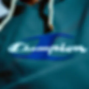 Detail of Champion Logo Design Close-up of Champion logo on hoodie fabric emphasizing quality